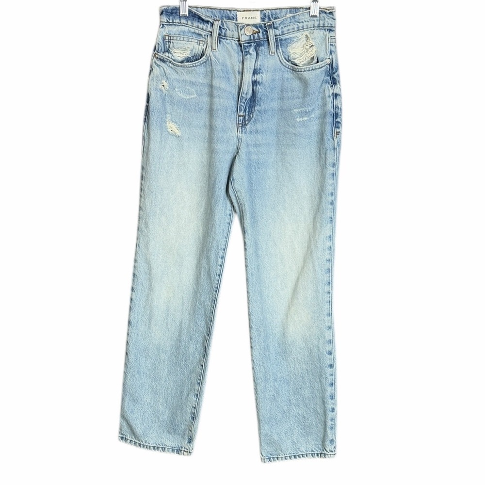 Frame Denim Le Jane Ankle Light Blue Jeans with Distressed Details Women's 27 - Picture 2 of 9